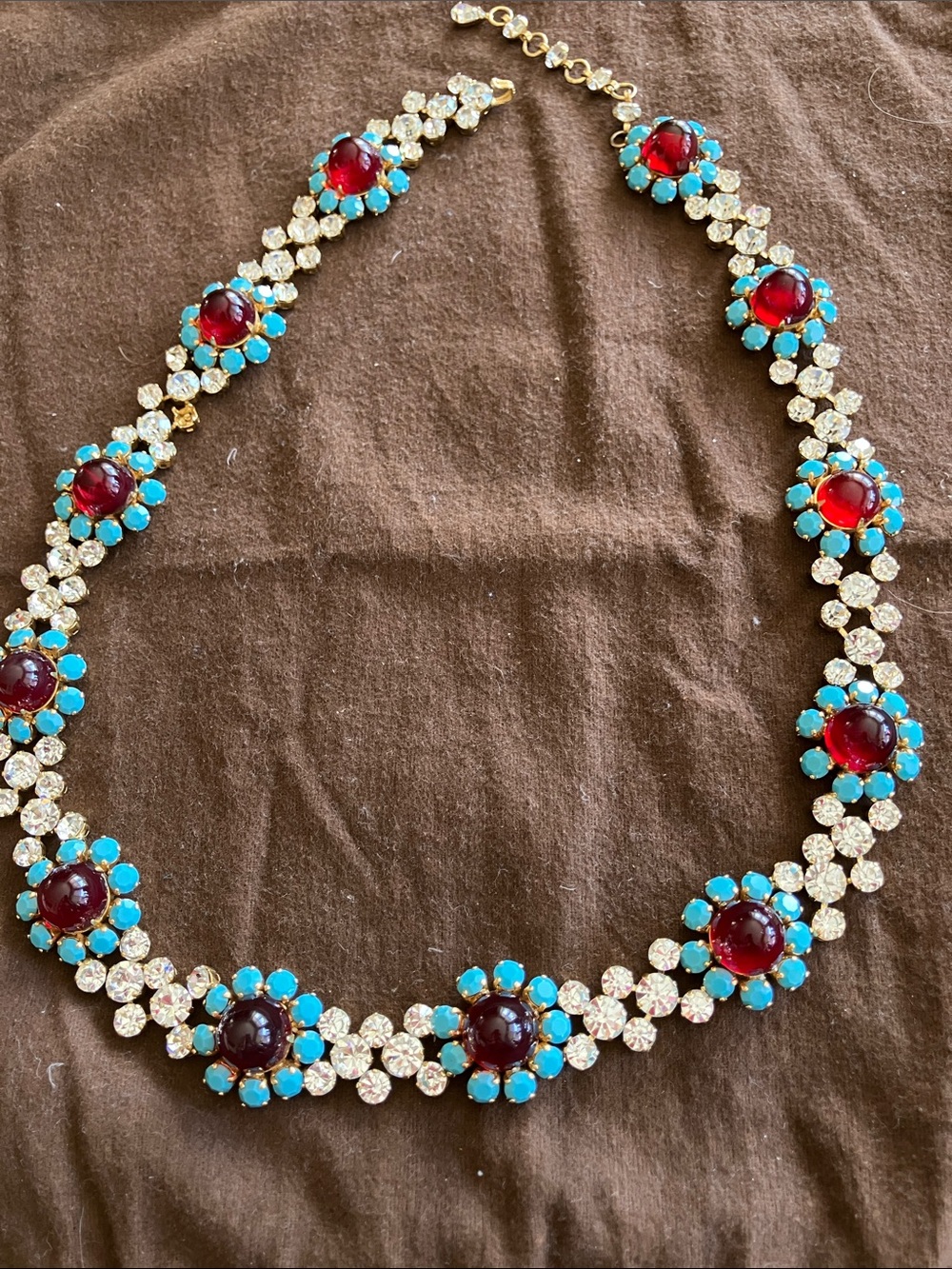 Gold-Tone Turquoise and Red Floral Statement Belt
